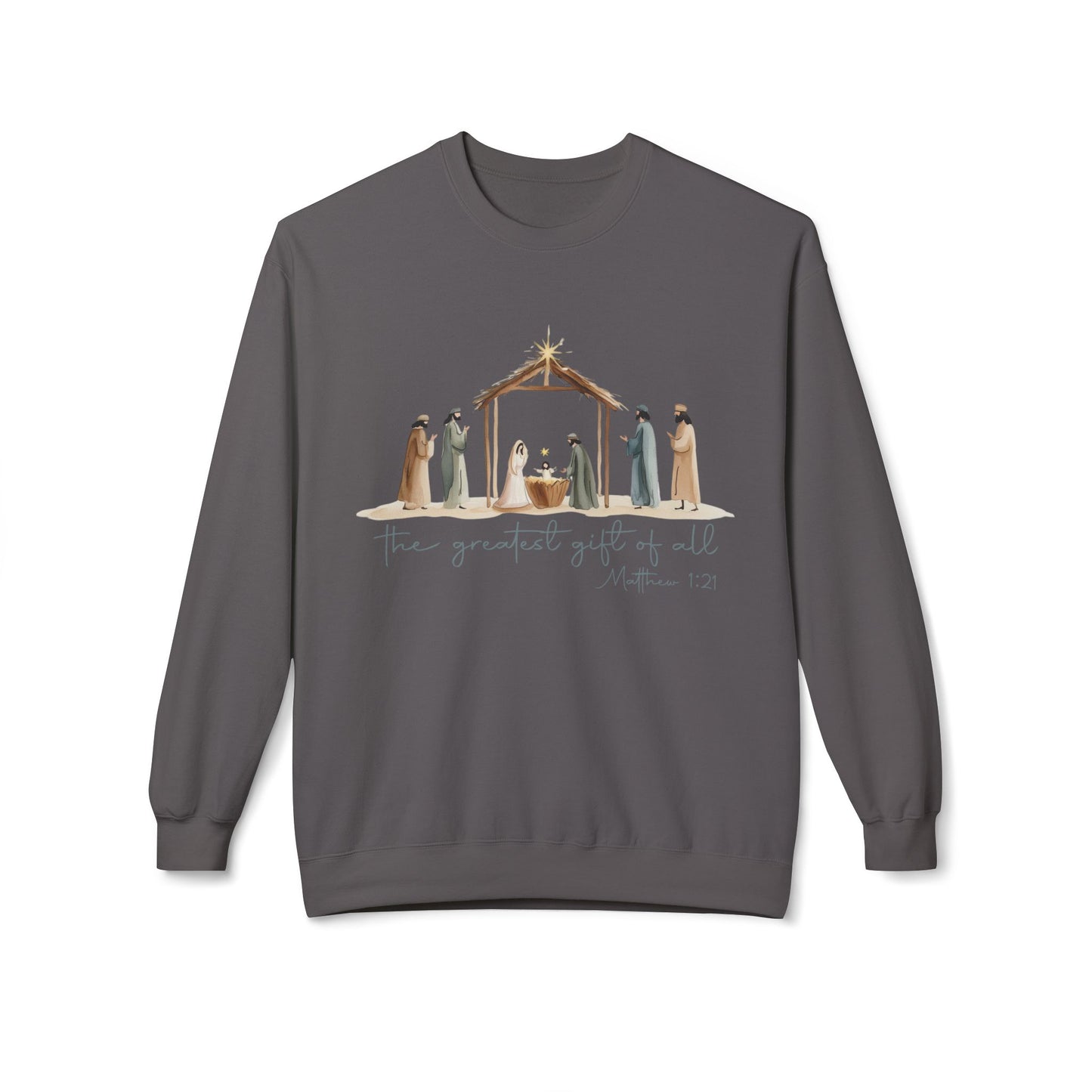 Nativity Sweatshirt - Greatest Gift of All - Matthew 1:21 - Bethlehem