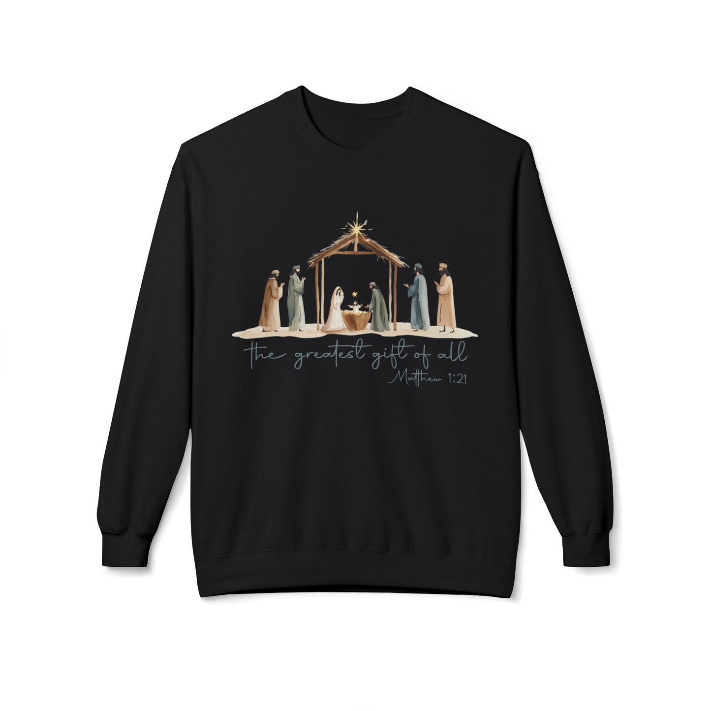 Nativity Sweatshirt - Greatest Gift of All - Matthew 1:21 - Bethlehem