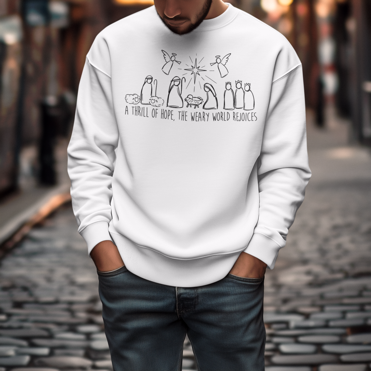 Christmas Nativity Unisex Sweatshirt - A Thrill Of Hope Design