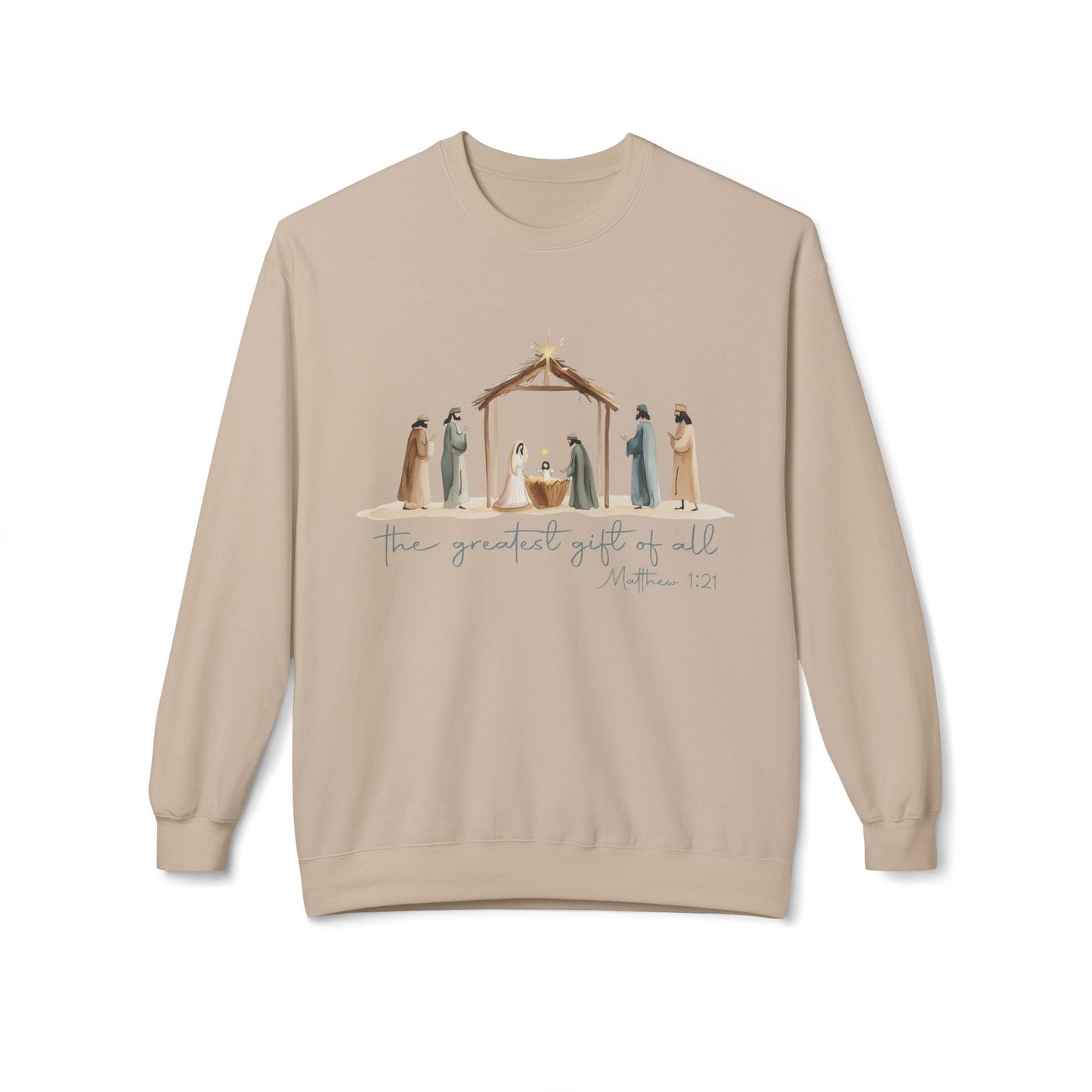 Nativity Sweatshirt - Greatest Gift of All - Matthew 1:21 - Bethlehem